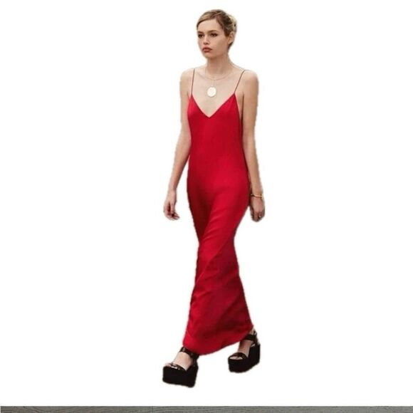 Reformation 100% Silk Red Spagetti Tie ShoulderMaxi Slip Dress - Picture 1 of 8